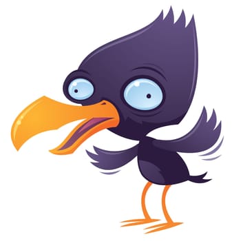 Vector cartoon illustration of a wacky squawking bird flapping his wings.
