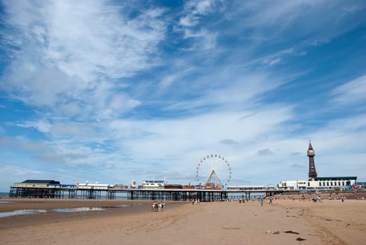 Beach View of Blackpool Tower and the Victorian Central Pier