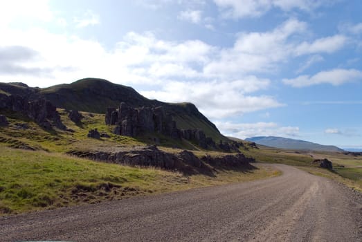 vatnsnes dirt road on the peninsula in iceland