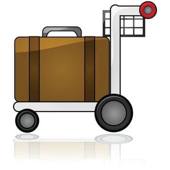 Glossy illustration showing an airport cart carrying a piece of luggage