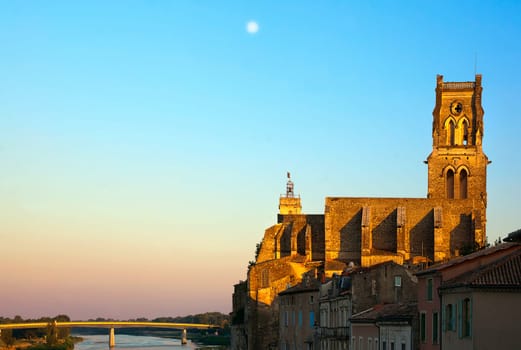The cathedral of Pont Saint Esprit in the evening light