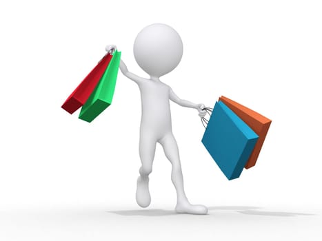 Man with shoping bag on white. Isolated 3D image