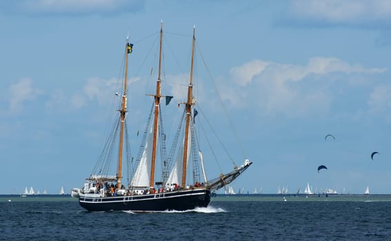 Three-masted schooner off Kiel