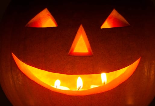 Closeup of a Halloween lantern in the night