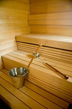Traditional Interior of a modern  Finnish sauna