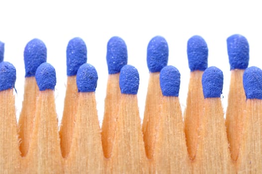 macro view of row of matches isolated on white background