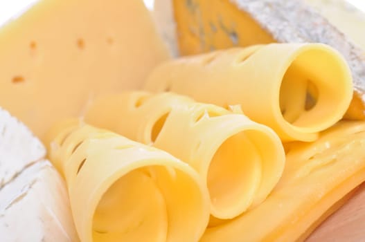 various types of cheese composition isolated on white background