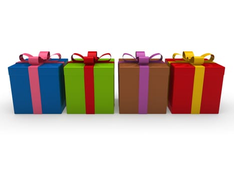 3d, gift, red, gold, purple, green, pink