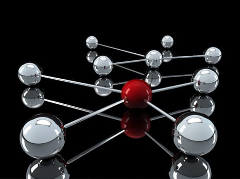 3d, red, chrome, ball, network, communication, black