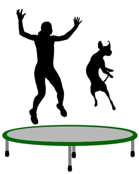 Woman and dog on trampoline