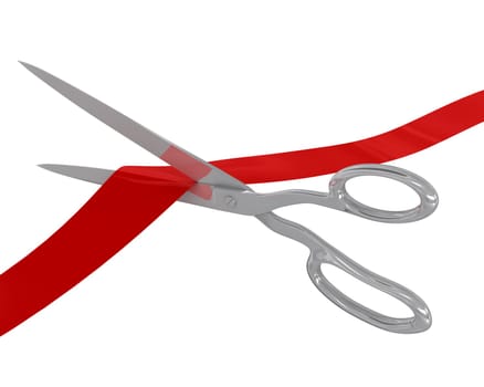 Scissors cut the ribbon isolated on white background