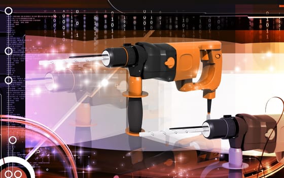 Digital illustration of hammer drill in colour background