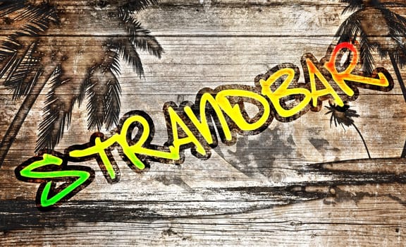 Beach bar graffiti on old wooden board