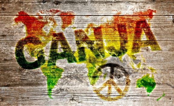 Wooden board - Ganja and peace for the world