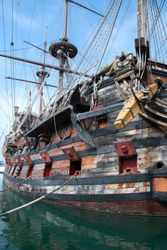 galleon moored in the port of genoa