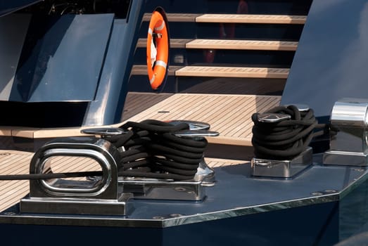 detail of the stern of a yacht