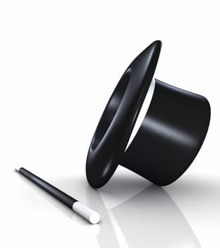 Top Hat with Wand - Black White 02