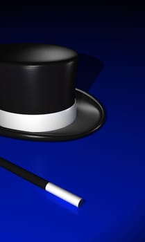 Magic wand with magic hat on blue ground - vertical