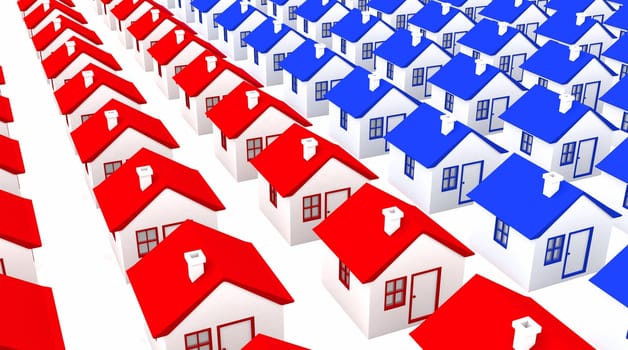 3D houses blue and red