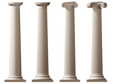 Isolated illustration of Roman Doric and Ionic columns