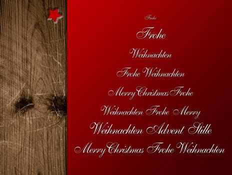 Christmas card with stars and wooden frame
