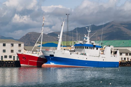 ships in the port of Hofn in southeast Iceland