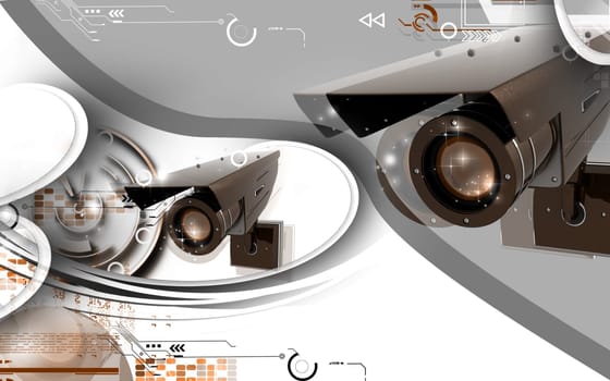 Digital illustration of security camera in colour background
