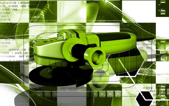 Digital illustration of angle grinder in colour background