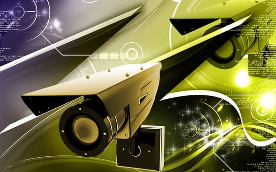 Digital illustration of security camera in colour background