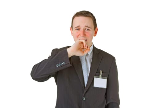Tired businessman isolated on white background
