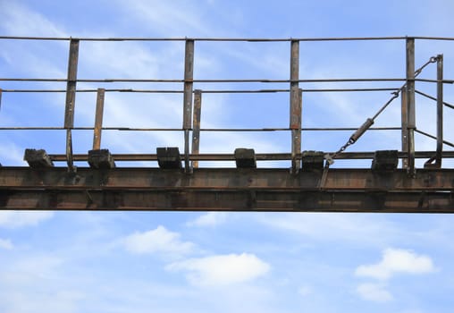 Suspension bridge in front of blue,clear sky