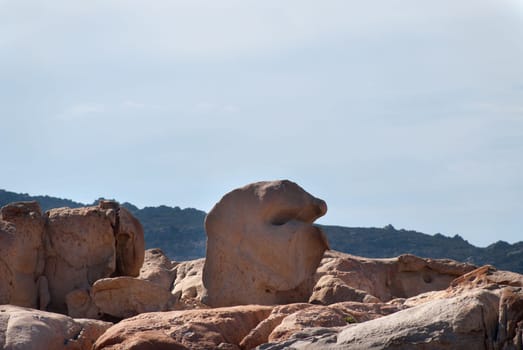 pink granite rocks on the island La Maddalena in Sardinia