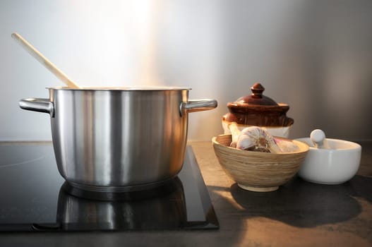 development of a recipe in a saucepan on the fire