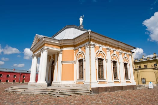 Boat small house in the Peter and Paul Fortress in St.-Petersburg, Russia