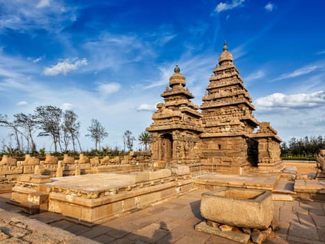 Famous Tamil Nadu landmark - Shore temple, world heritage site in Mahabalipuram, Tamil Nadu, India