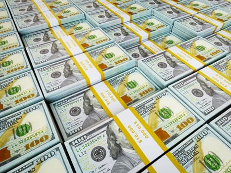 Finance wealth money concept - background of rows of US dollars bundles new 2013 edition