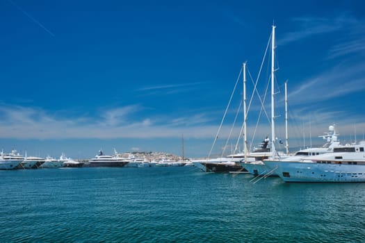 Yachts and boats moored on summer day in port of Athens. Athens, Greece