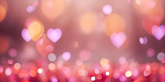 Sweet, hearts with pink background . bokeh ligth and diamond dust. Valentine concept background. Generative AI.