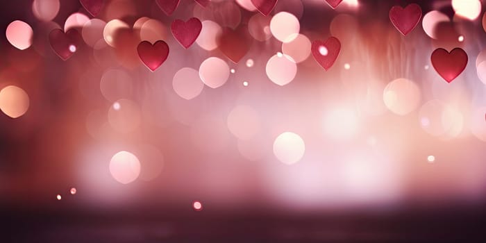 Sweet, hearts with pink background . bokeh ligth and diamond dust. Valentine concept background. Generative AI.