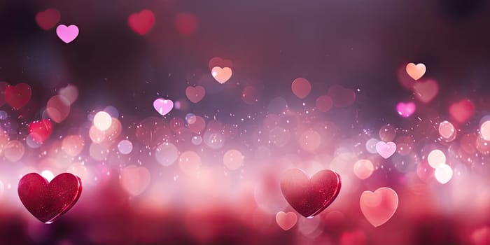 Sweet, hearts with pink background . bokeh ligth and diamond dust. Valentine concept background. Generative AI.