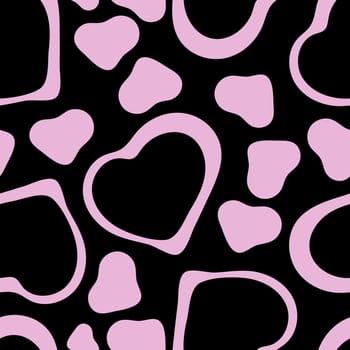 Hand Drawn Seamless Patterns with Hearts in Doodle Style. Romantic Love Digital Paper for Valentines Day. Colorful Hearts on Black Background.