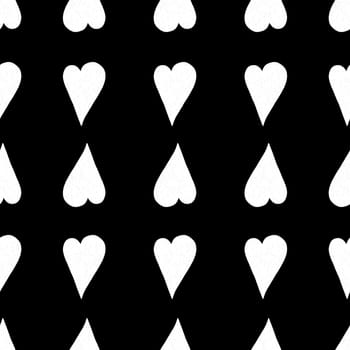 Seamless Pattern with Hearts. Hand Drawn Valentines Background. White Hearts on Black Background. Digital Paper Drawn by Colored Pencils.