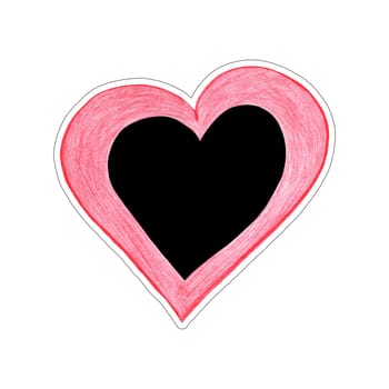 Red and Black Heart Sticker Drawn by Colored Pencil. The Sign of World Heart Day. Symbol of Valentines Day. Heart Shape Isolated on White Background.
