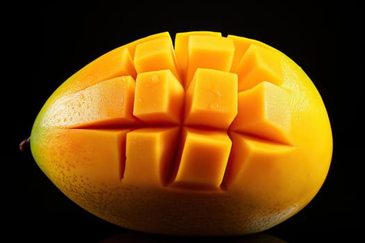 Ripe yellow mango fruit. Mango cut into pieces. Generated by artificial intelligence
