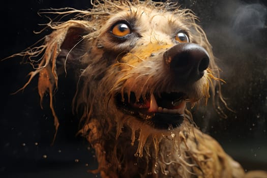 stinky wet dog portrait. Neural network generated image. Not based on any actual scene.