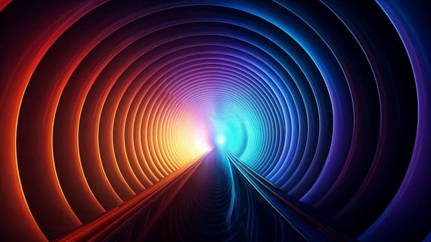 Illustration portraying a vivid and mysterious dark cylindrical tunnel, where a captivating light emerges at the end. An enigmatic journey.