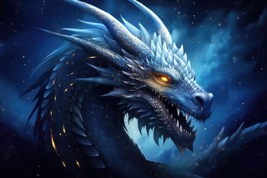Magic blue dragon, fantasy concept of dragon energy.