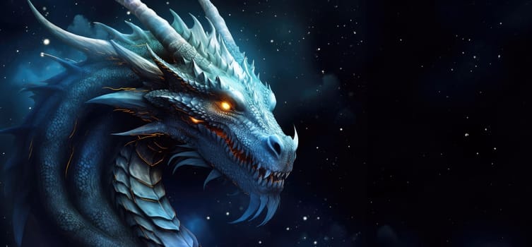 Magic blue dragon, fantasy concept of dragon energy.