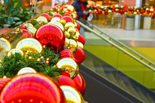 Decoration made of Christmas balls in shopping mall