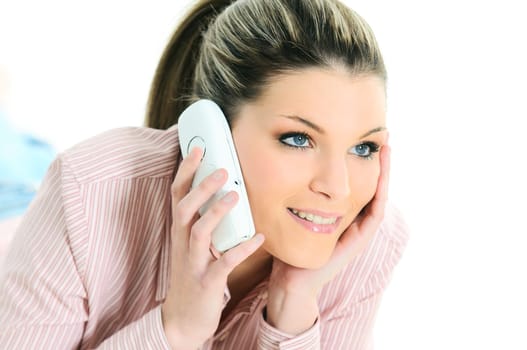 beauty woman at home is calling